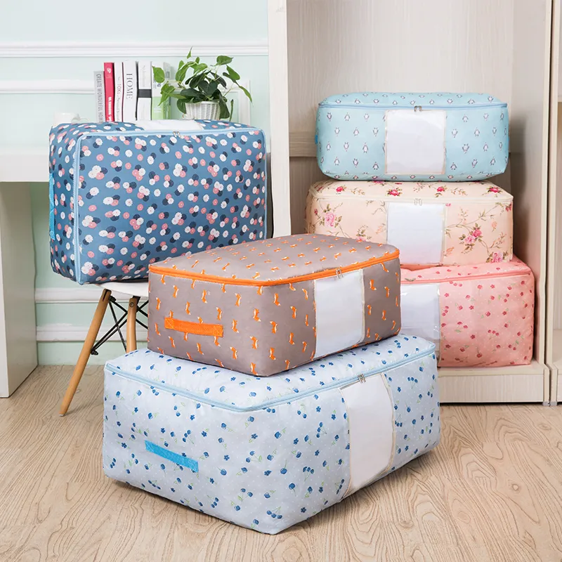 novo roupa portáteis saco de armazenamento fresco impresso saco de armazenamento zíper dobrar organizador do armário para travesseiro colcha cobertor colcha big image 3