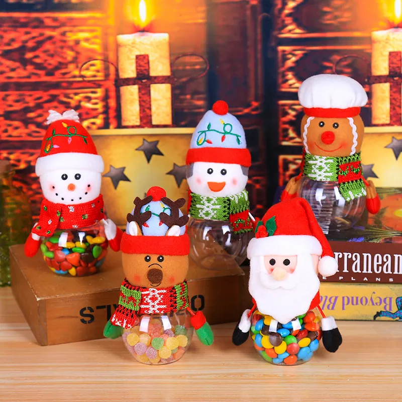 Père Noël Bonhomme De Neige Pot De Bonbons Sacs De Cadeau De Noël Biscuit Au Chocolat Bouteille De Stockage De Bonbons