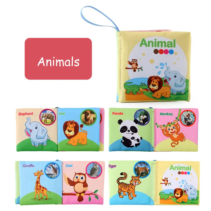 Livre de tissu de bébé Bébé Éducation précoce Cognition Ferme Animal Animaux végétaux Portant Transport Sea World Livre en tissu