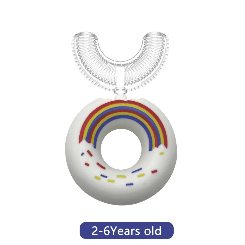 Kids Cartoon Donut Toothbrush with 360° U-Shaped Silicone Brush Head Manual Toothbrush Oral Cleaning Kids Training Teeth Cleaning Pure White