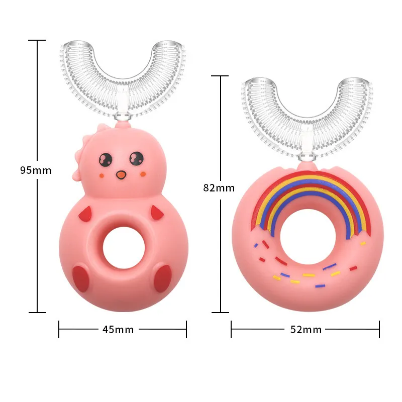 Kids Cartoon Donut Toothbrush with 360° U-Shaped Silicone Brush Head Manual Toothbrush Oral Cleaning Kids Training Teeth Cleaning Pink image 6