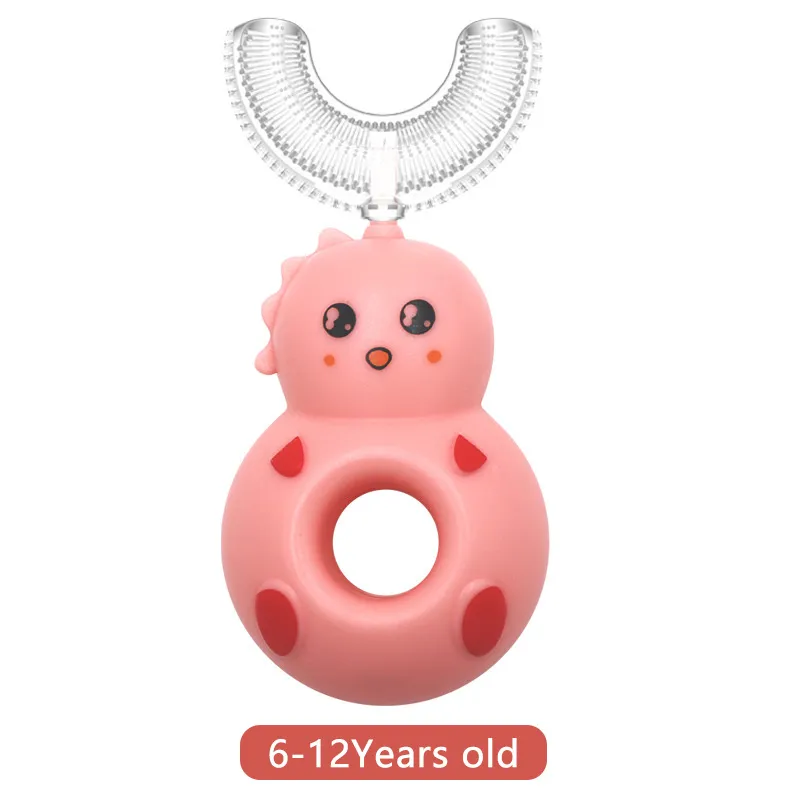 Kids Cartoon Donut Toothbrush with 360° U-Shaped Silicone Brush Head Manual Toothbrush Oral Cleaning Kids Training Teeth Cleaning Pink big image 1