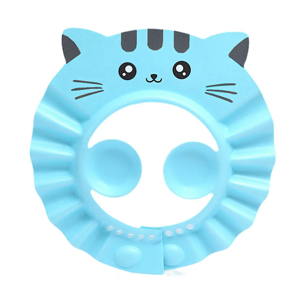 Baby Shampoo CAP Adjustable Bath Wash Hair Cap Eye Ear Protection Waterproof Ear Wash Hat Children Carton Cat Shower Cap Blue big image 1