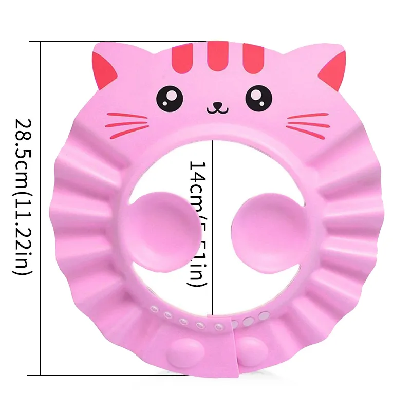 Baby Shampoo CAP Adjustable Bath Wash Hair Cap Eye Ear Protection Waterproof Ear Wash Hat Children Carton Cat Shower Cap Pink big image 1
