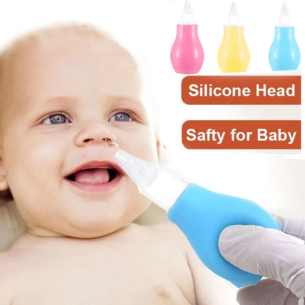 Silicone Baby Nasal Aspirator Safe Newborn Nose Cleaner Mucus Sucker Suction Snot Tweezers Blue big image 1