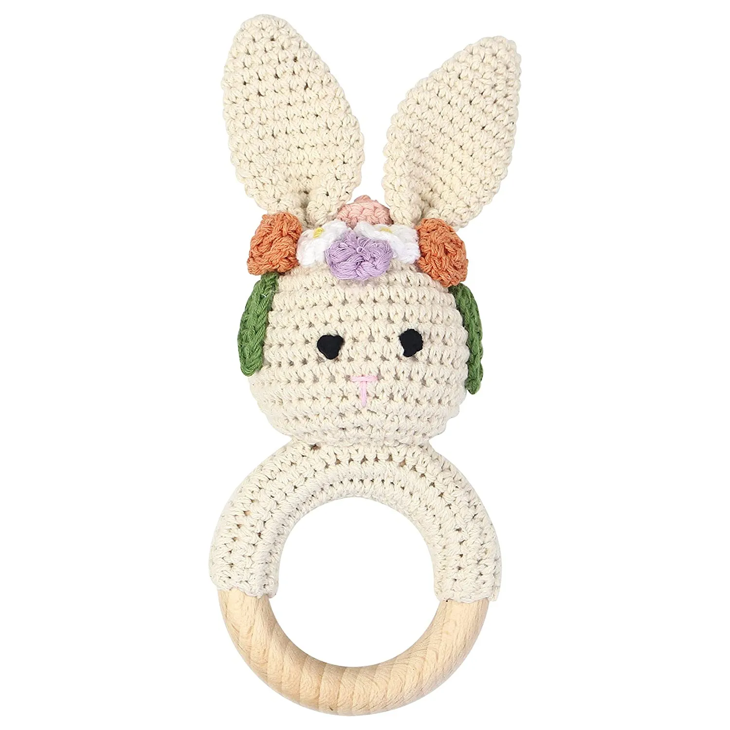 Natural Crochet Teether Toy Rattle For Handmade Animal Pattern On Natural Wooden Teething Ring Rattle Natural Baby Toys