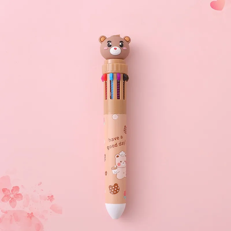 Caneta esferográfica multicolorida 0,5 mm, 10 em 1 colorido retrátil dos desenhos animados Canetas esferográficas para Office Material Escolar Estudantes Crianças Crianças Presente Cor de Damasco