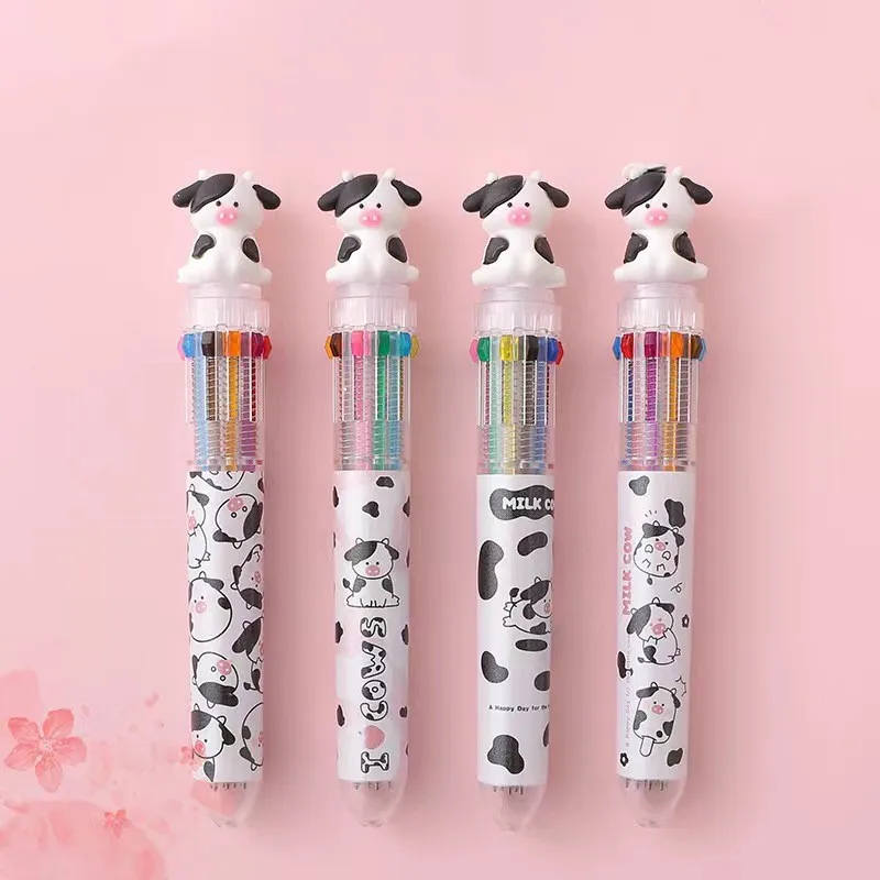 Caneta esferográfica multicolorida 0,5 mm, 10 em 1 colorido retrátil dos desenhos animados Canetas esferográficas para Office Material Escolar Estudantes Crianças Crianças Presente Preto