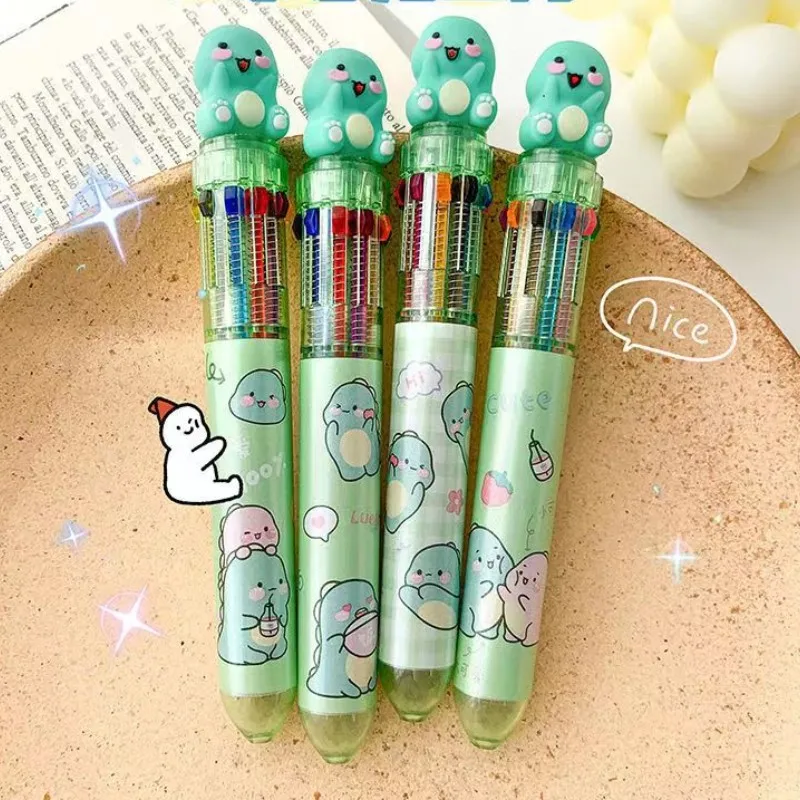 Multicolor Ballpoint Pen 0.5mm, 10-in-1 Colored Retractable Cartoon Shuttle Ballpoint Pens for Office School Supplies Students Children Kids Gift Turquoise big image 1