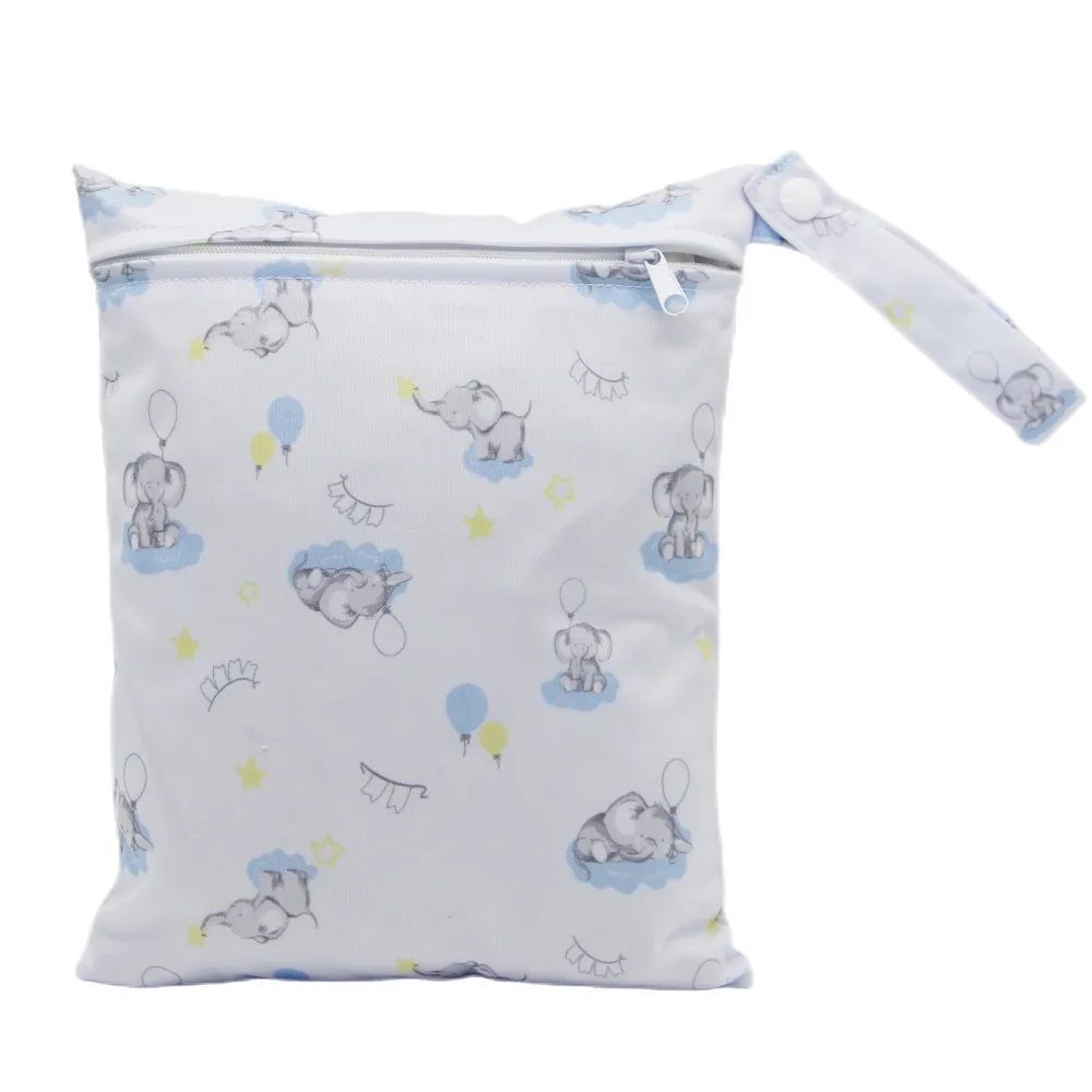 Baby Cloth Diaper Bag Cartoon Elephant/Floral Print Wet Dry Bag Portable Diaper Organizer  image 1