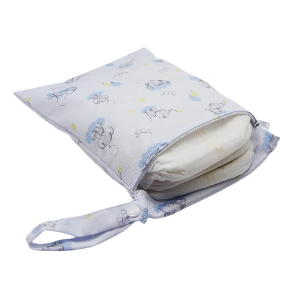 Baby Cloth Diaper Bag Cartoon Elephant/Floral Print Wet Dry Bag Portable Diaper Organizer  big image 3