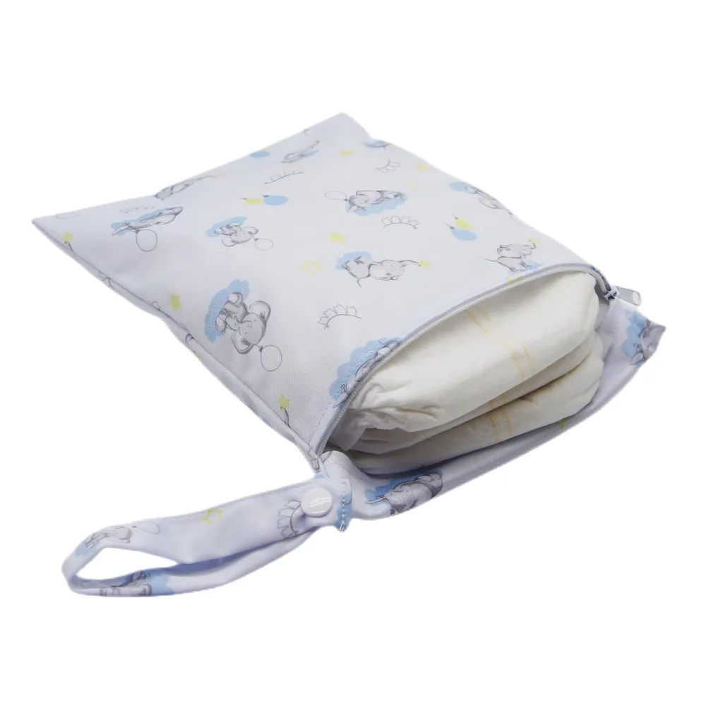 Baby Cloth Diaper Bag Cartoon Elephant/Floral Print Wet Dry Bag Portable Diaper Organizer big image 3