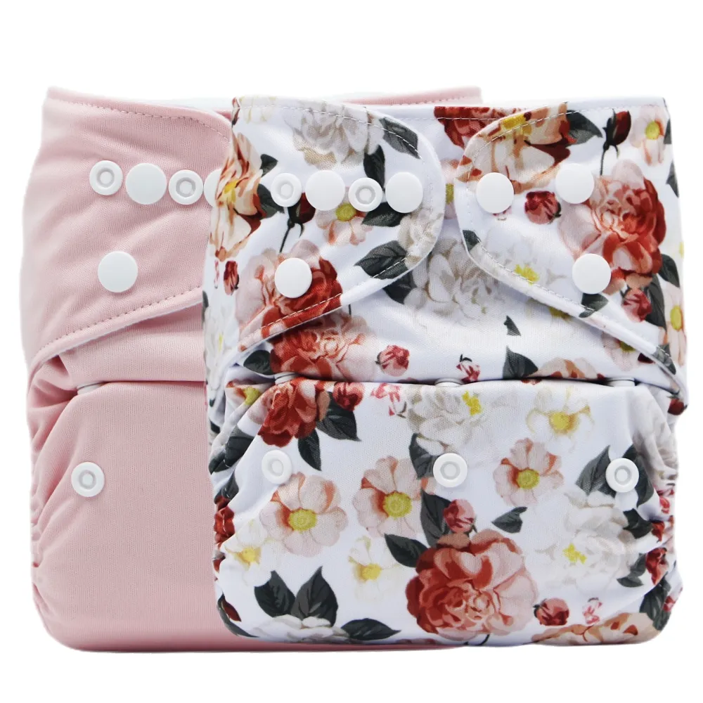 Baby Snap Cloth Diapers Allover Floral Print One Size Adjustable Reusable Waterproof Diaper