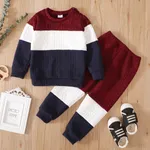 2-piece Toddler Girl/Boy Colorblock Cable Knit Sweatshirt and Pants Set Red