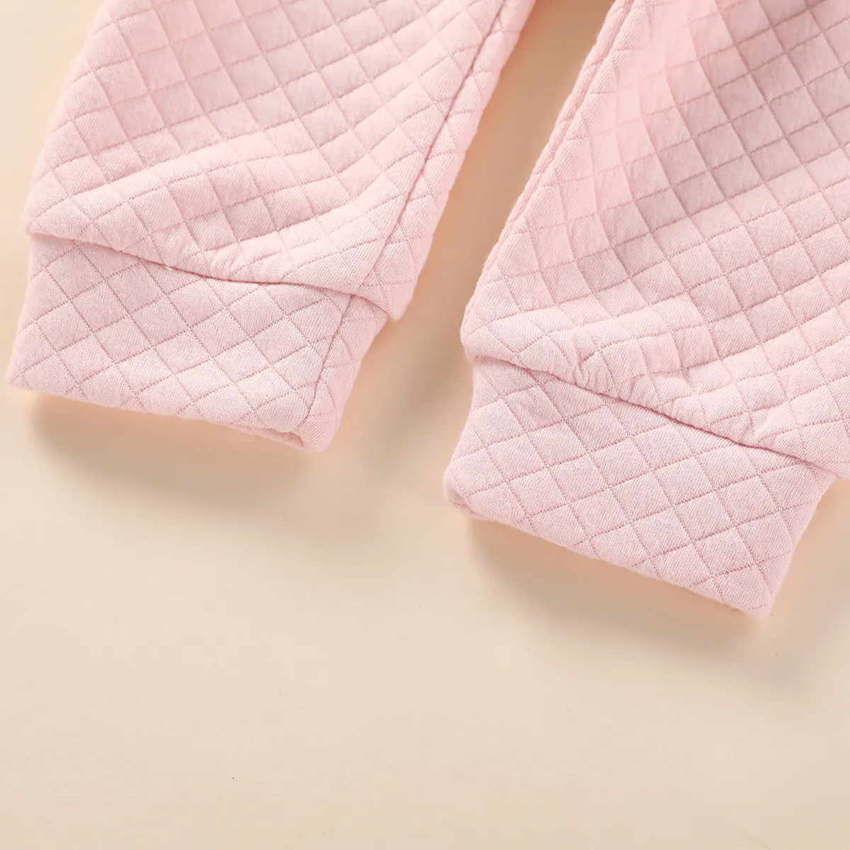 2pcs Baby Solid Round Neck Long-sleeve Loungewear Set Pink big image 1