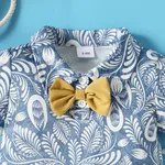 2pcs Baby Boy Plant Print Short-sleeve Bow Tie Bodysuit and Solid Shorts Set Yellow image 3