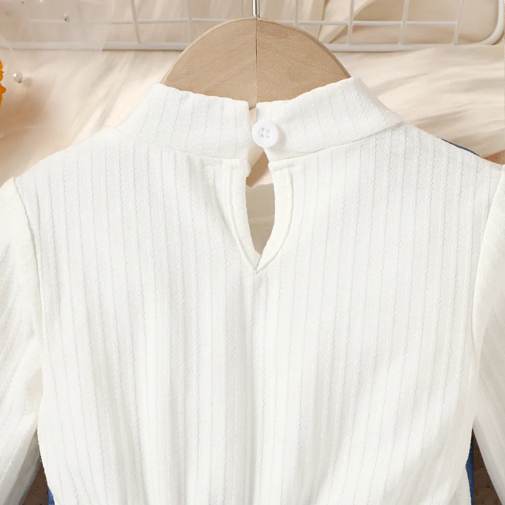Baby Girl Bow Front Long-sleeve 2 In 1 Mesh Dress big image 4