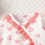 2pcs Baby Girl Allover Heart Print Long-sleeve Jumpsuit and Hat Set  image 4