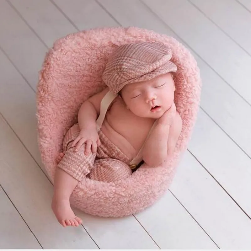 Baby Photography Props Cap Hat and Overalls Set Light Pink big image 1