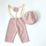 Baby Photography Props Cap Hat and Overalls Set Light Pink