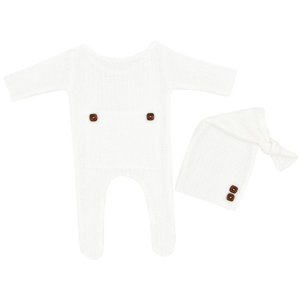 2pcs tricot bébé nouveau-né photographie props chapeaux de bébé crochet Blanc big image 1