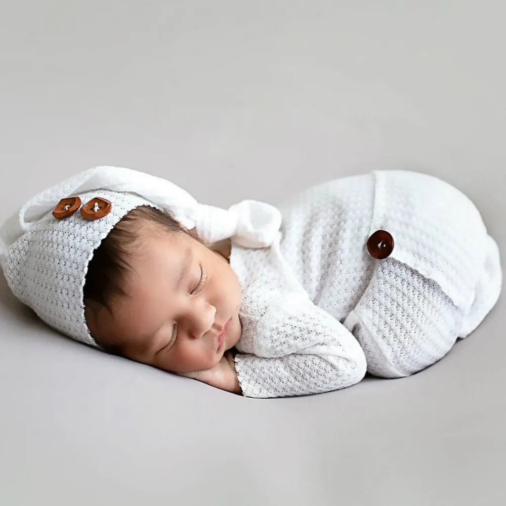 2 peças de tricô para bebê, acessórios para fotografia recém-nascida, chapéus de crochê para bebês Branco big image 1