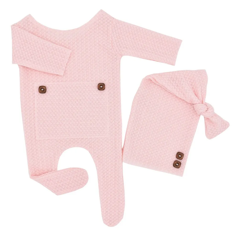 2PCS Baby Knitting Newborn Photography Props Crochet Baby Hats Pink big image 1