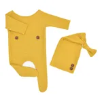 2 peças de tricô para bebê, acessórios para fotografia recém-nascida, chapéus de crochê para bebês Amarelo