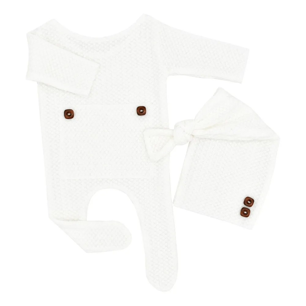 2PCS Baby Knitting Newborn Photography Props Crochet Baby Hats White big image 1