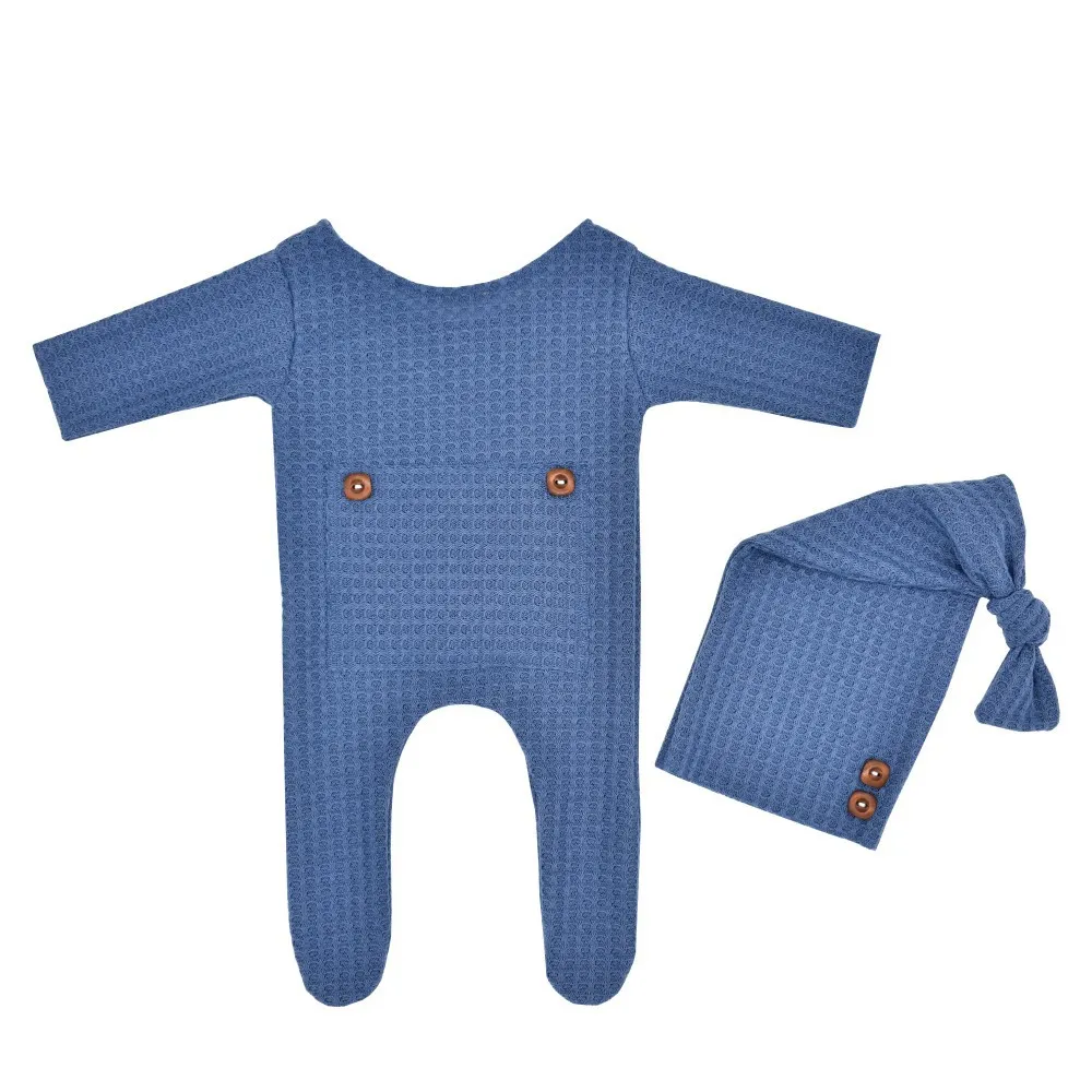 2 peças de tricô para bebê, acessórios para fotografia recém-nascida, chapéus de crochê para bebês Azul Marinho big image 1