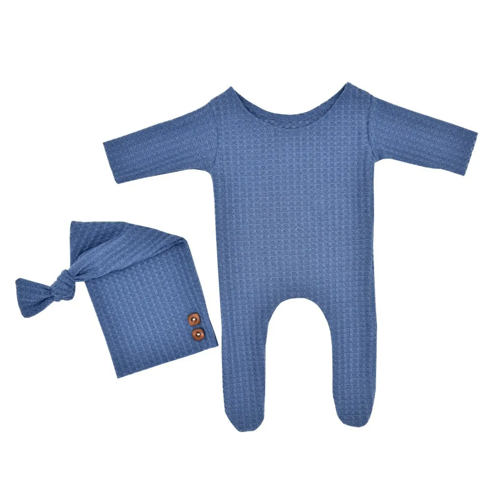 2PCS Baby Knitting Newborn Photography Props Crochet Baby Hats Navy big image 1