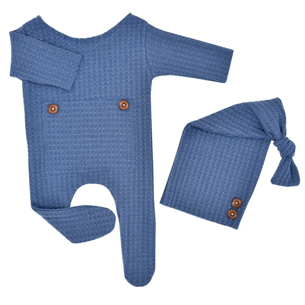 2PCS Baby Knitting Newborn Photography Props Crochet Baby Hats Navy big image 1