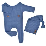 2pcs tricô bebê recém-nascido fotografia adereços crochê chapéus do bebê Azul Marinho