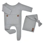 2 peças de tricô para bebê, acessórios para fotografia recém-nascida, chapéus de crochê para bebês Cinzento