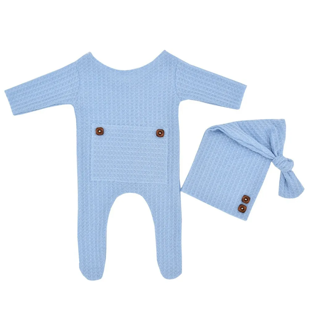 2PCS Baby Knitting Newborn Photography Props Crochet Baby Hats Light Blue big image 1