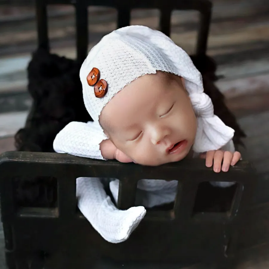 2PCS الحياكة طفل حديث الولادة التصوير الفوتوغرافي الدعائم القبعات طفل الكروشيه أبيض big image 1