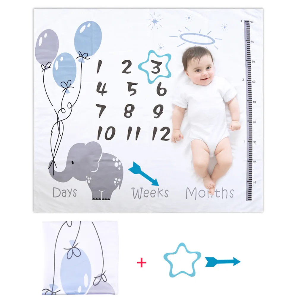 Cute Balloon Rabbit Baby Monthly Blanket Newborn baby Monthly Growth Milestone Background Blanket Photo Props Infant Growth Memorial Blanket Light Blue big image 1