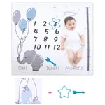 Cute Balloon Rabbit Baby Monthly Blanket Newborn baby Monthly Growth Milestone Background Blanket Photo Props Infant Growth Memorial Blanket Light Blue