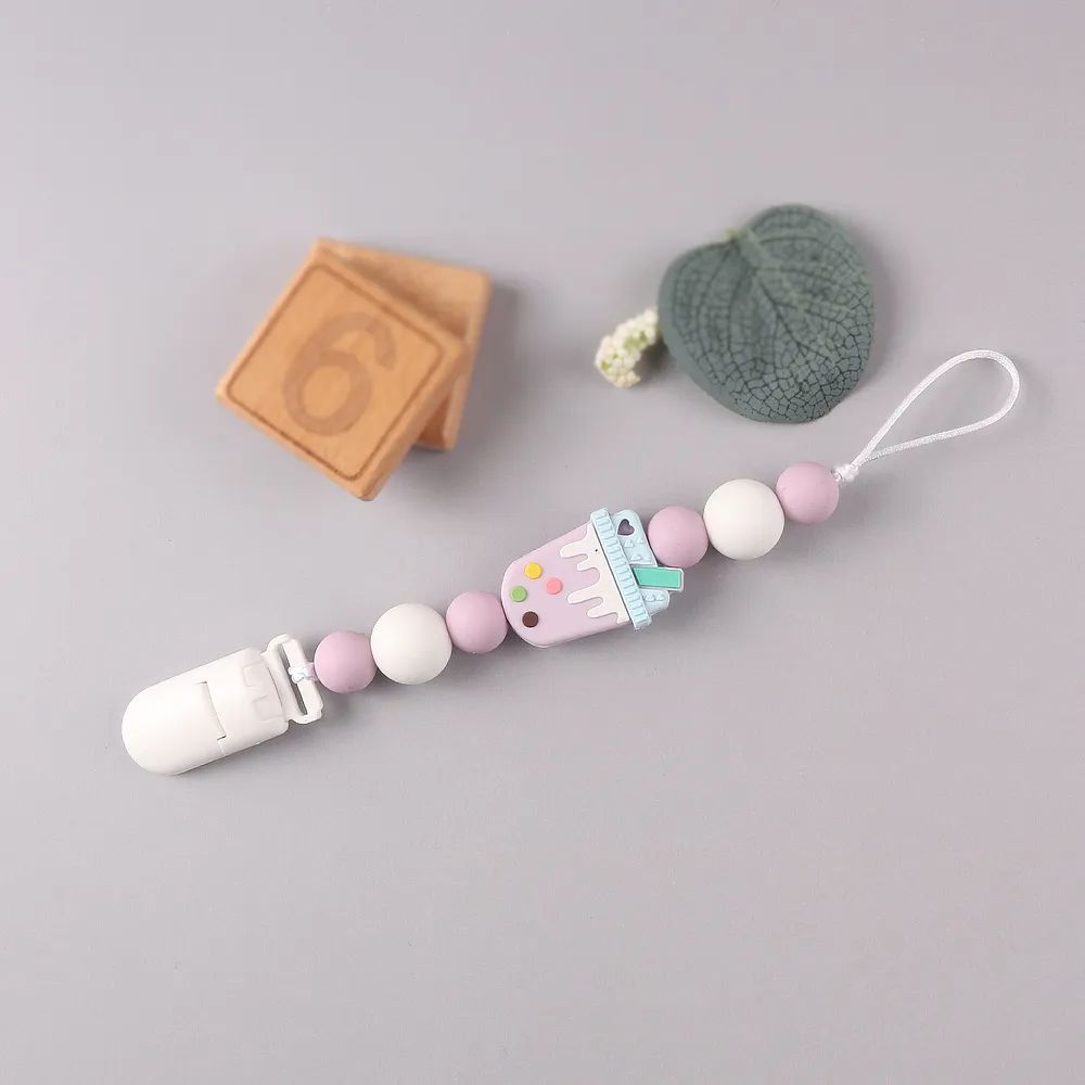 handgemachte Schnuller Clip Halterkette Silikon Schnuller Ketten Baby Beißring Zahnen Kette helles lila big image 1