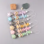 Silicone Teether Wood Beads Set DIY Baby Teething Necklace Toy Cartoon Koala Pacifier chain Clip Light Pink image 3