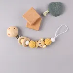 Silicone Teether Wood Beads Set DIY Baby Teething Necklace Toy Cartoon Koala Pacifier chain Clip Pale Yellow