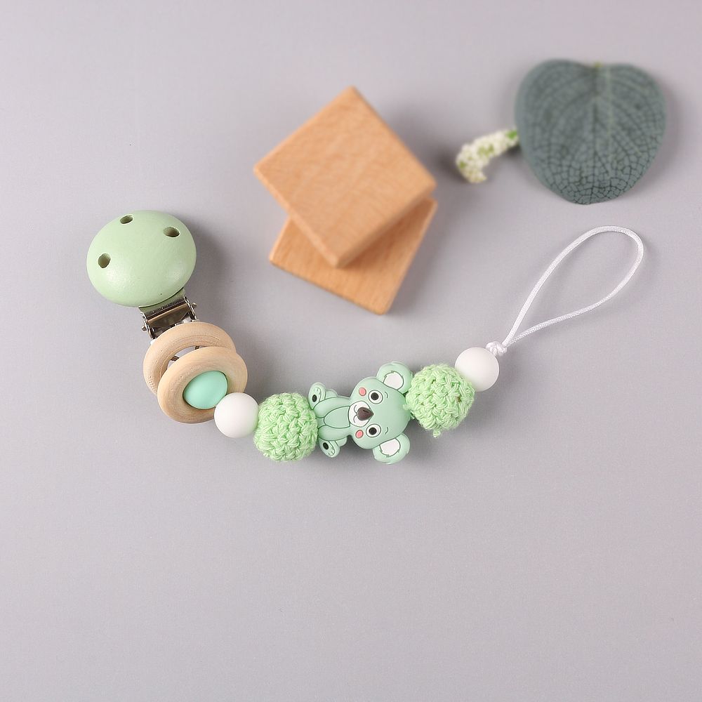 Silicone Teether Wood Beads Set DIY Baby Teething Necklace Toy Cartoon Koala Pacifier Chain Clip
