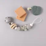 Silicone Teether Wood Beads Set DIY Baby Teething Necklace Toy Cartoon Koala Pacifier chain Clip Grey