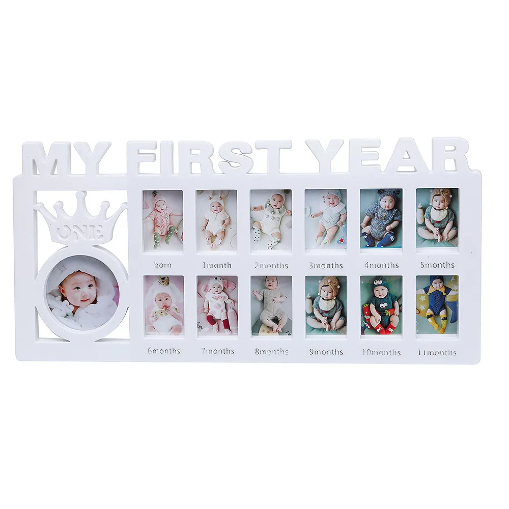 我的第一年相框嬰兒照片紀念品相框適合新生兒禮物的照片記憶 白色 big image 1