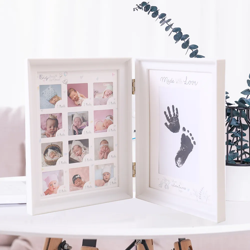 bebé almohadilla de tinta de la mano de marca de agua de recuerdos marco de fotos de madera Blanco big image 1