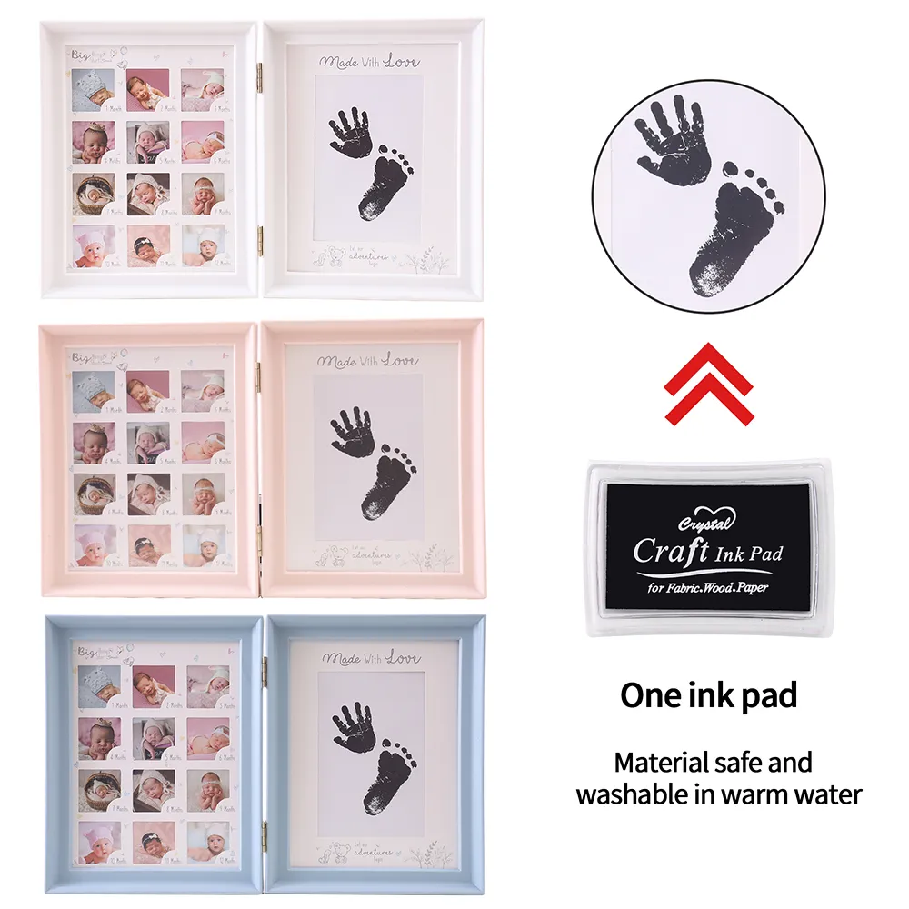 bebé almohadilla de tinta de la mano de marca de agua de recuerdos marco de fotos de madera Blanco big image 1