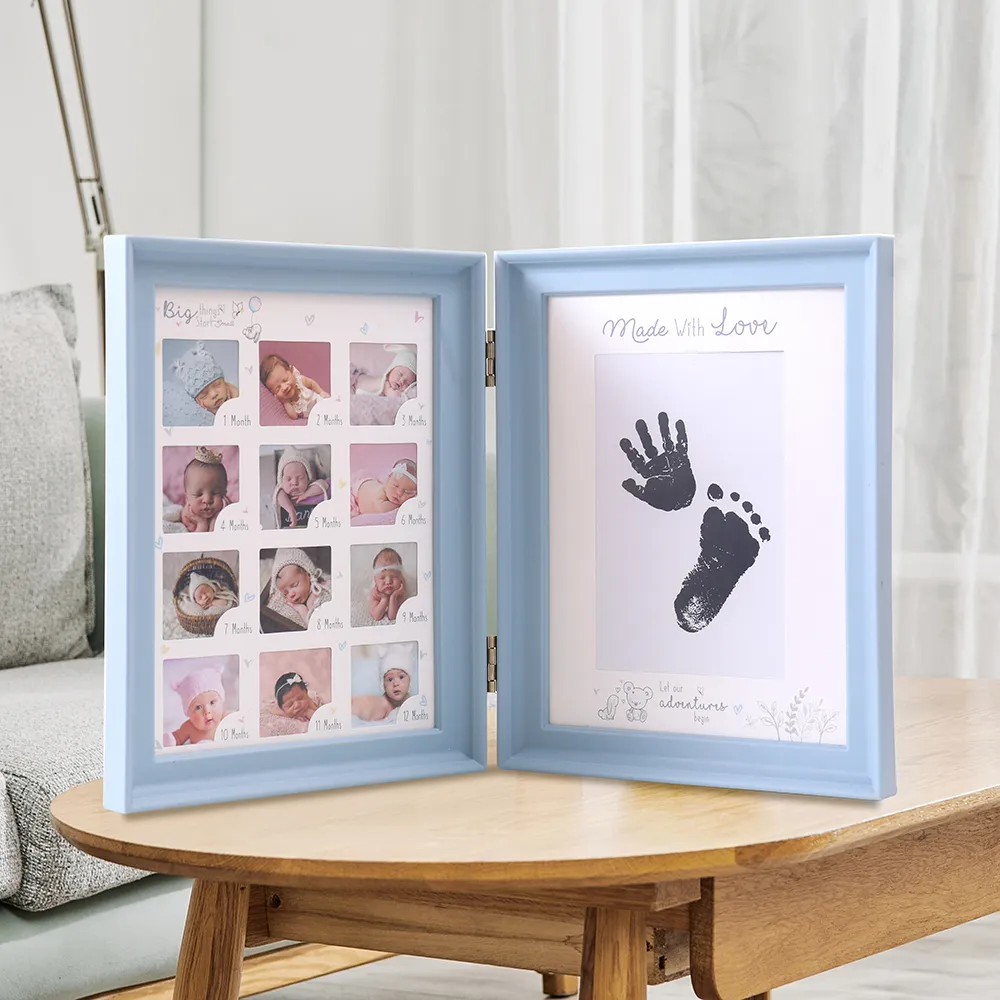 bebé almohadilla de tinta de la mano de marca de agua de recuerdos marco de fotos de madera Azul Claro big image 1