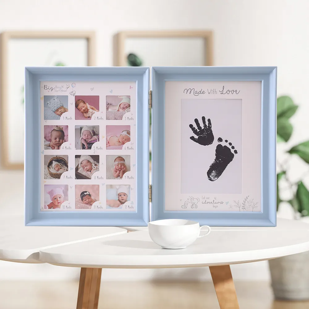 bebé almohadilla de tinta de la mano de marca de agua de recuerdos marco de fotos de madera Azul Claro big image 1