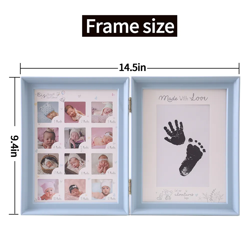 Baby Hand Inkpad Watermark Wood Photo Frame Souvenir Light Blue big image 1