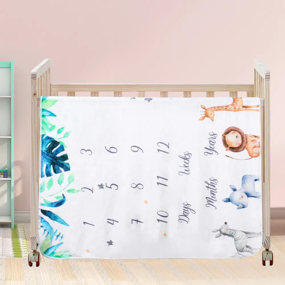 Newborn Month Blanket Baby Monthly Milestone Blanket Unisex Neutral Personalized Shower Gift with Photo Props Green/White image 2